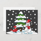 (鳥)ショウジョウコウカンチョウ、雪だるま、松に降る雪 シーズンポストカード (正面/裏面)