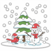 （鳥）ショウジョウコウカンチョウ、雪だるま、松に降る雪 シール (正面)