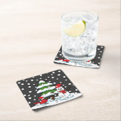 （鳥）ショウジョウコウカンチョウ、雪だるま、松に降る雪 スクエアペーパーコースター (インサイチュ)