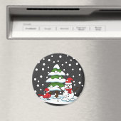 (鳥)ショウジョウコウカンチョウ、雪だるま、松に降る雪 マグネット (インサイチュ (食洗機))