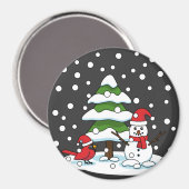 (鳥)ショウジョウコウカンチョウ、雪だるま、松に降る雪 マグネット (正面/裏面)