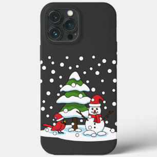 (鳥)ショウジョウコウカンチョウ、雪だるま、松に降る雪 iPhone 13 PRO MAXケース