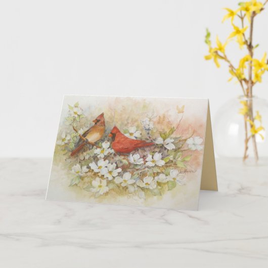 「（鳥）ショウジョウコウカンチョウnミズキ」の挨拶状 カード (黄色い花)