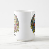 鳥 ステンドグラス 花 べリー 名前 コーヒーマグカップ (中央)
