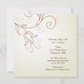 鳥、ティーカップ、花のベイビーシャワー招待状 〜 女の子 招待状 (裏面)