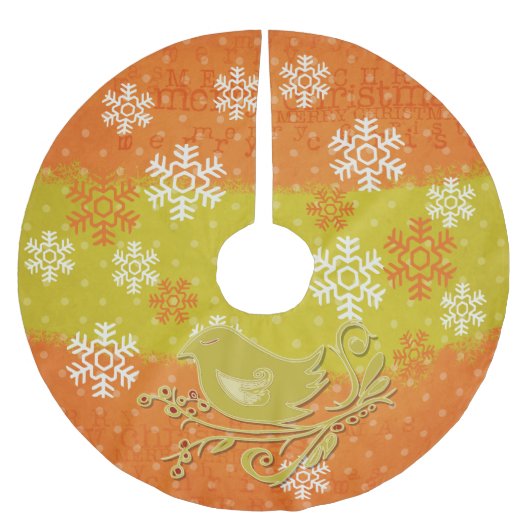 鳥、ドット、雪片ホリデーツリースカート ブラッシュドポリエステルツリースカート (正面)