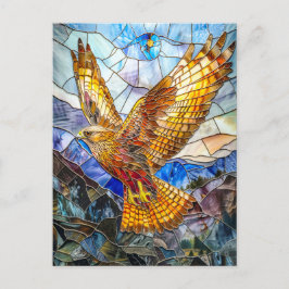 《鳥》ハヤブサが風景の上に舞う ポストカード