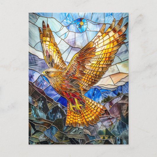 《鳥》ハヤブサが風景の上に舞う ポストカード (正面)