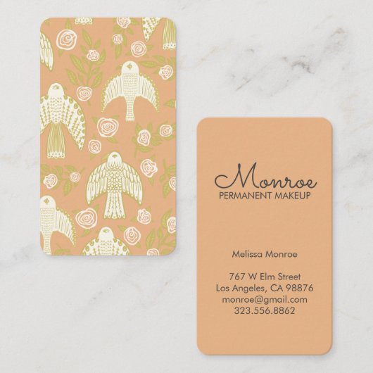 《鳥》ハヤブサとバラエレガント 図解入りの、写真付きの 名刺 (正面/裏面)