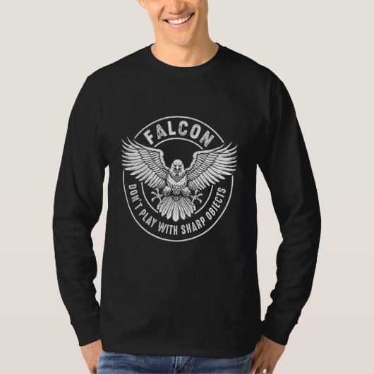 《鳥》ハヤブサの鋭いオブジェクト鷹狩り鳥類学者イーグル Tシャツ (正面)