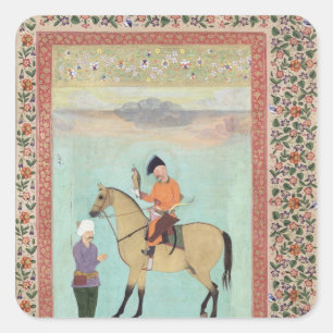 《鳥》ハヤブサを持つ馬にShah Abbasを乗せる スクエアシール