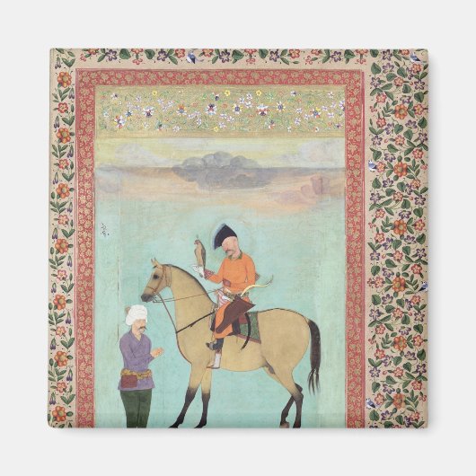 《鳥》ハヤブサを持つ馬にShah Abbasを乗せる マグネット (正面)