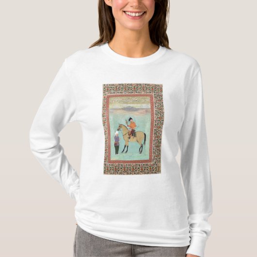 《鳥》ハヤブサを握っている馬のShahアッバース Tシャツ (正面)