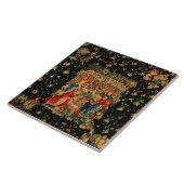 《鳥》ハヤブサズバスレッドブルーアンティーク中世タペストリー タイル (側面)