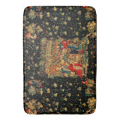 《鳥》ハヤブサズバスレッドブルーアンティーク中世タペストリー バスマット (正面縦)