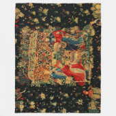 《鳥》ハヤブサズバスレッドブルーアンティーク中世タペストリー フリースブランケット (正面)