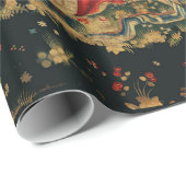 《鳥》ハヤブサズバスレッドブルーアンティーク中世タペストリー ラッピングペーパー (ロールコーナー)