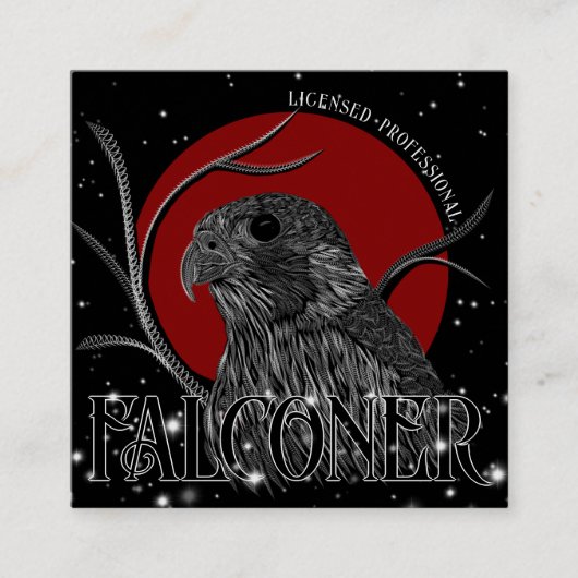 《鳥》ハヤブサハンターズムーンブラックレッドファルコリーサービス スクエア名刺 (正面)