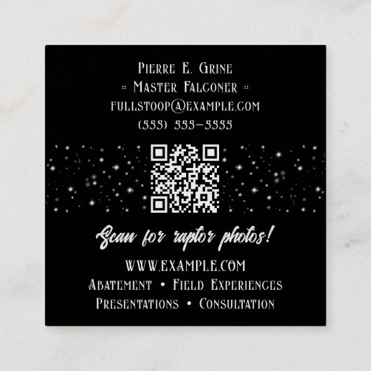 《鳥》ハヤブサハンターズムーンブラックレッドファルコリーサービス スクエア名刺 (裏面)