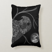 《鳥》ハヤブサフルムーンモノグラムブラック アクセントクッション (正面(垂直))