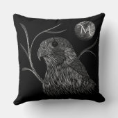 《鳥》ハヤブサフルムーンモノグラムブラック クッション (裏面)