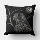 《鳥》ハヤブサフルムーンモノグラムブラック クッション (正面)