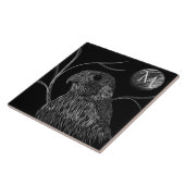 《鳥》ハヤブサフルムーンモノグラムブラック タイル (側面)