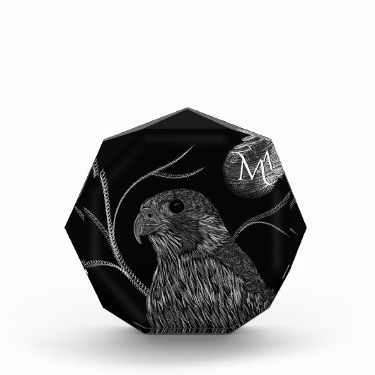 《鳥》ハヤブサフルムーンモノグラムブラック フォトブロック (正面)