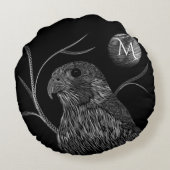 《鳥》ハヤブサフルムーンモノグラムブラック ラウンドクッション (裏面)