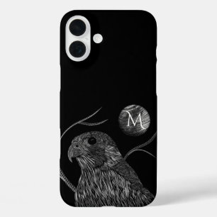 《鳥》ハヤブサフルムーンモノグラムブラック iPhone 16 PLUSケース