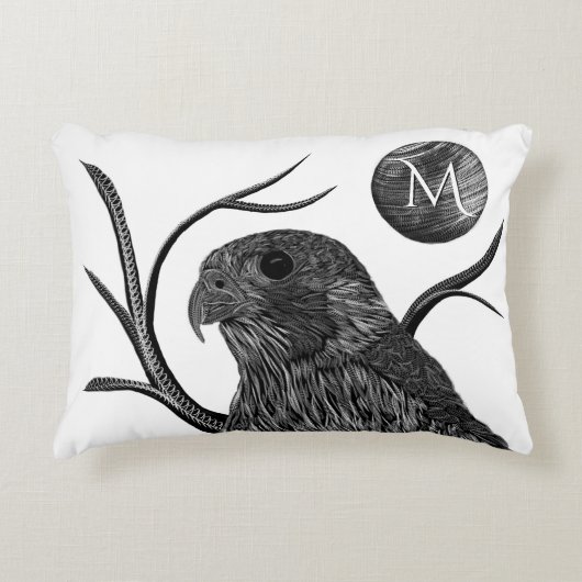 《鳥》ハヤブサフルムーンモノグラム アクセントクッション (正面)