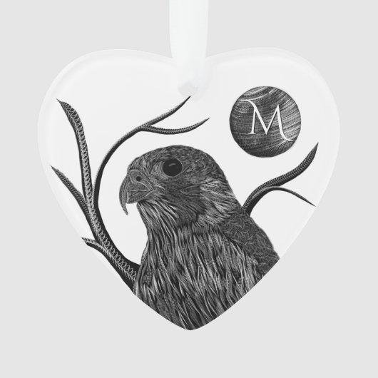 《鳥》ハヤブサフルムーンモノグラム オーナメント (正面)