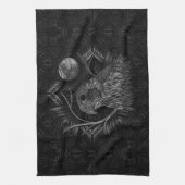 《鳥》ハヤブサフルムーンモノグラム キッチンタオル (縦)