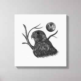 《鳥》ハヤブサフルムーンモノグラム キャンバスプリント