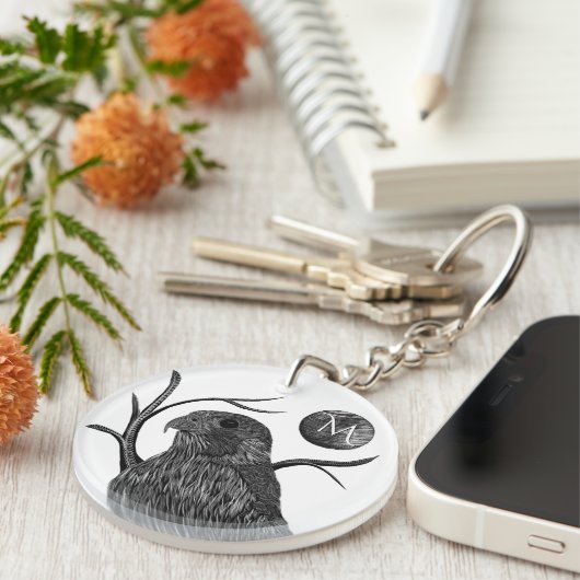 《鳥》ハヤブサフルムーンモノグラム キーホルダー (正面右)