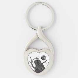 《鳥》ハヤブサフルムーンモノグラム キーホルダー