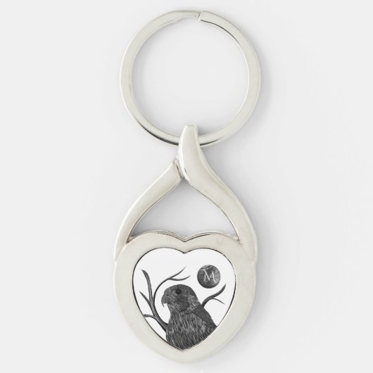 《鳥》ハヤブサフルムーンモノグラム キーホルダー (正面)