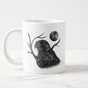 《鳥》ハヤブサフルムーンモノグラム ジャンボコーヒーマグカップ