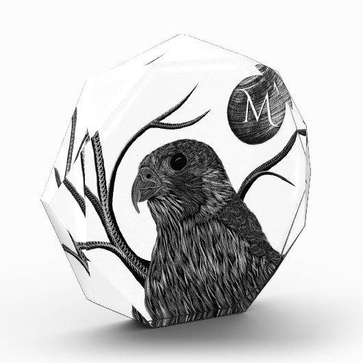 《鳥》ハヤブサフルムーンモノグラム フォトブロック (左)