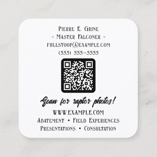 《鳥》ハヤブサ太陽または月の鷹狩サービス スクエア名刺 (裏面)