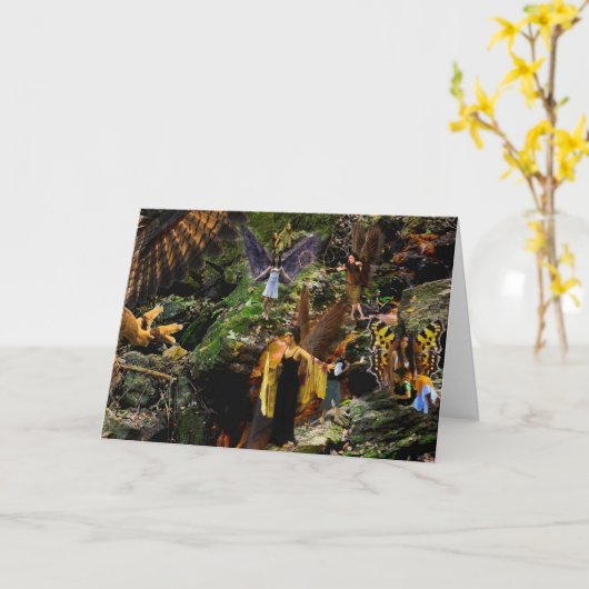 《鳥》ハヤブサ戦争の妖精のファンタジーの挨拶状 カード (黄色い花)