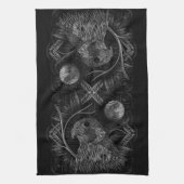 《鳥》ハヤブサ満月 キッチンタオル (縦)