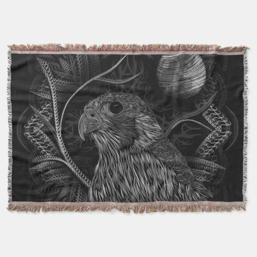 《鳥》ハヤブサ満月 スローブランケット (正面)