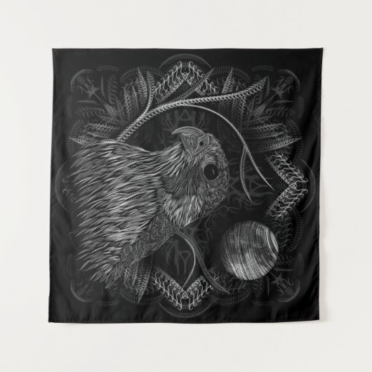 《鳥》ハヤブサ満月 タペストリー (正面(横))