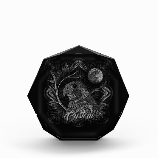 《鳥》ハヤブサ満月 フォトブロック (正面)