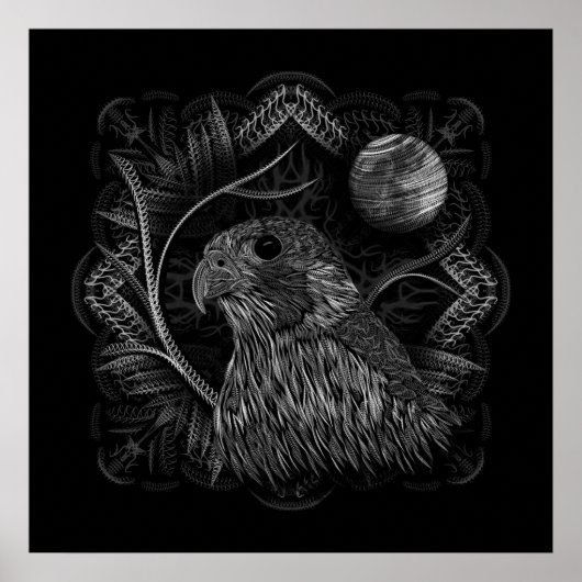 《鳥》ハヤブサ満月 ポスター (正面)