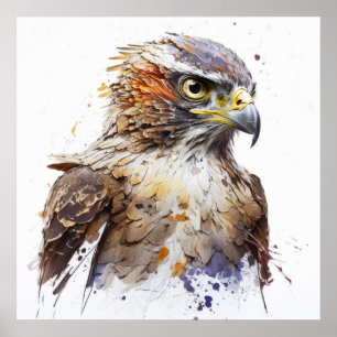 《鳥》ハヤブサ鳥ポートレート動物絵画の野生生物フリー ポスター