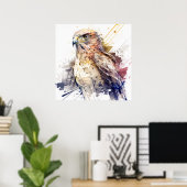 《鳥》ハヤブサ鳥ポートレート動物絵画の野生生物フリー ポスター (ホームオフィス)