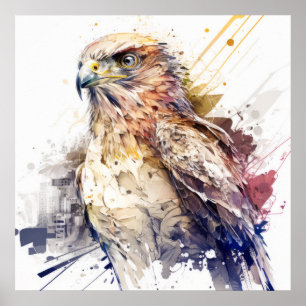 《鳥》ハヤブサ鳥ポートレート動物絵画の野生生物フリー ポスター