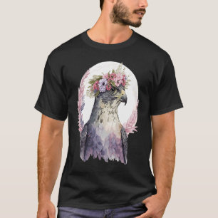《鳥》ハヤブサ鳥餌花冠フローラ鳥類 Tシャツ